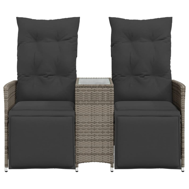 Reclining Garden Sofa 2-Seater with Table Grey Poly Rattan