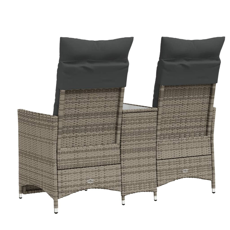 Reclining Garden Sofa 2-Seater with Table Grey Poly Rattan