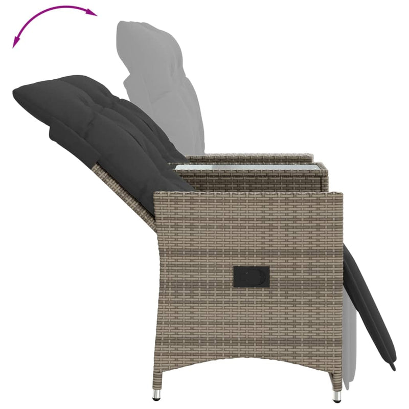vidaXL Reclining Garden Sofa 2-Seater with Table Grey Poly Rattan