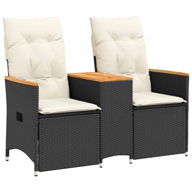 vidaXL Reclining Garden Sofa 2-Seater with Table Black Poly Rattan