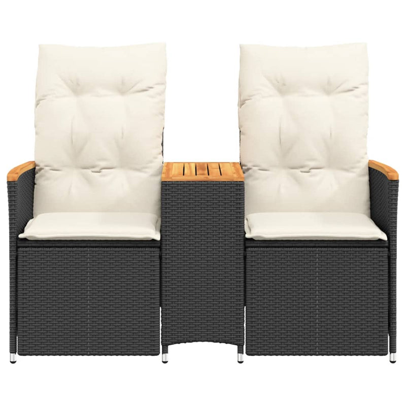 vidaXL Reclining Garden Sofa 2-Seater with Table Black Poly Rattan