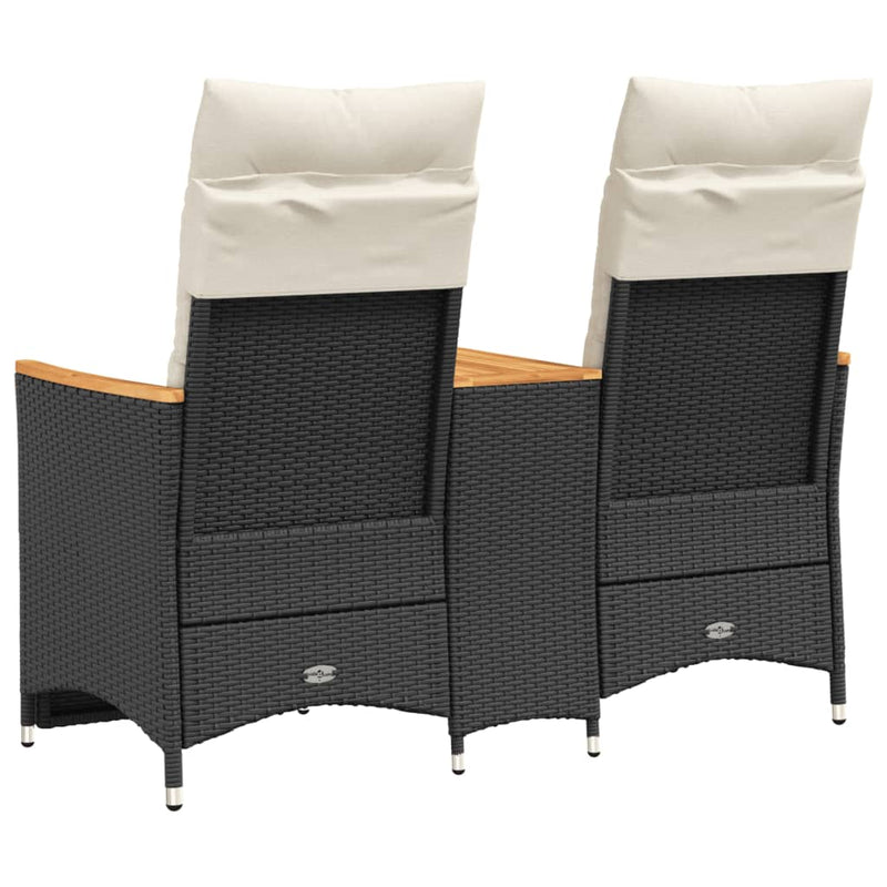vidaXL Reclining Garden Sofa 2-Seater with Table Black Poly Rattan