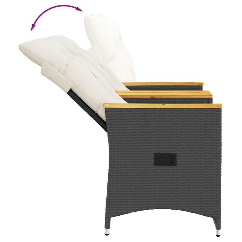 vidaXL Reclining Garden Sofa 2-Seater with Table Black Poly Rattan
