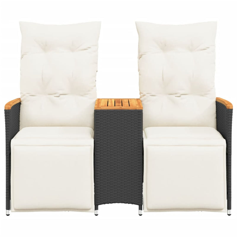 vidaXL Reclining Garden Sofa 2-Seater with Table Black Poly Rattan