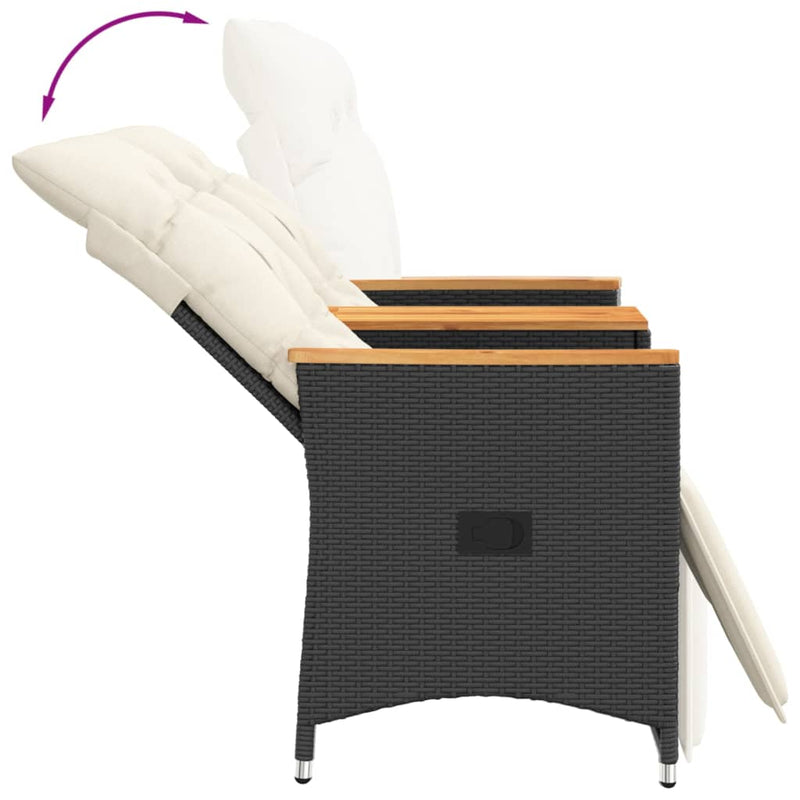 vidaXL Reclining Garden Sofa 2-Seater with Table Black Poly Rattan