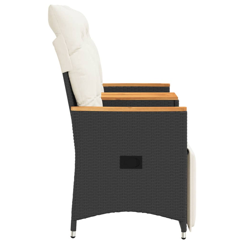 vidaXL Reclining Garden Sofa 2-Seater with Table Black Poly Rattan