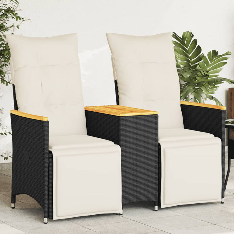 vidaXL Reclining Garden Sofa 2-Seater with Table Black Poly Rattan