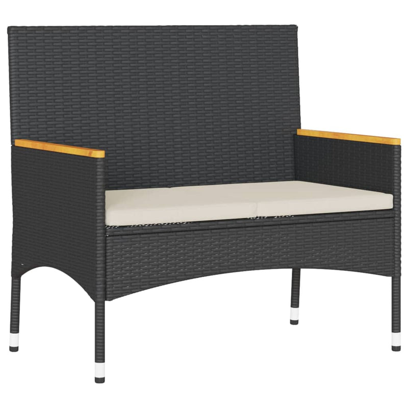 vidaXL Garden Bench 2-Seater with Cushions and Table Black Poly Rattan