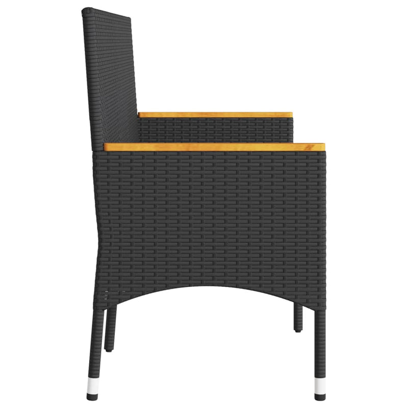 vidaXL Garden Bench 3-Seater with Cushions Black Poly Rattan