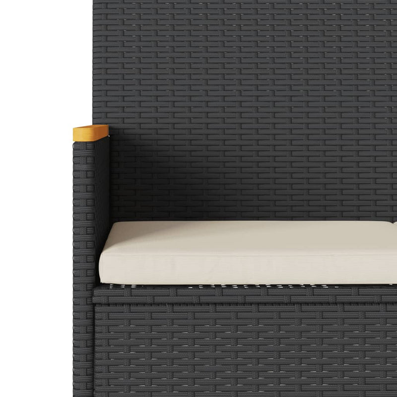 vidaXL Garden Bench 3-Seater with Cushions Black Poly Rattan