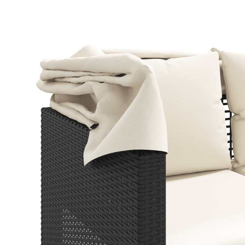 vidaXL Garden Sofa 3-Seater with Canopy and Stools Black Poly Rattan