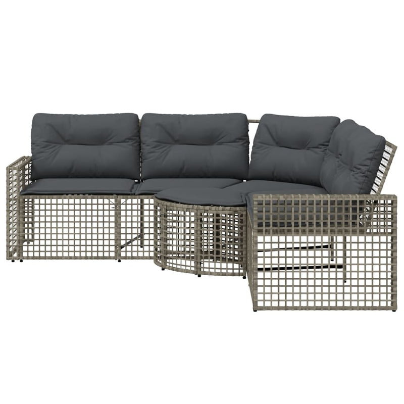vidaXL Garden Sofa with Cushions and Footstool L-Shaped Grey Poly Rattan