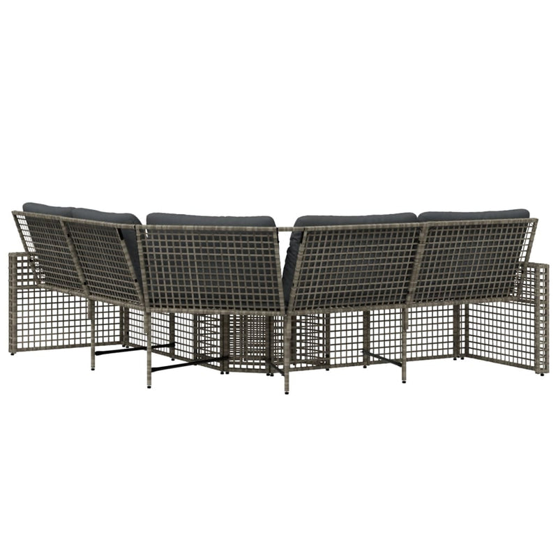 vidaXL Garden Sofa with Cushions and Footstool L-Shaped Grey Poly Rattan