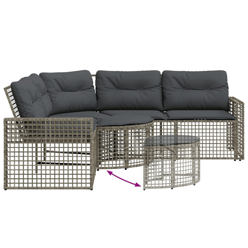 vidaXL Garden Sofa with Cushions and Footstool L-Shaped Grey Poly Rattan