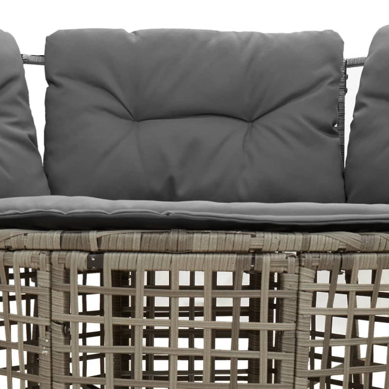 vidaXL Garden Sofa with Cushions and Footstool L-Shaped Grey Poly Rattan