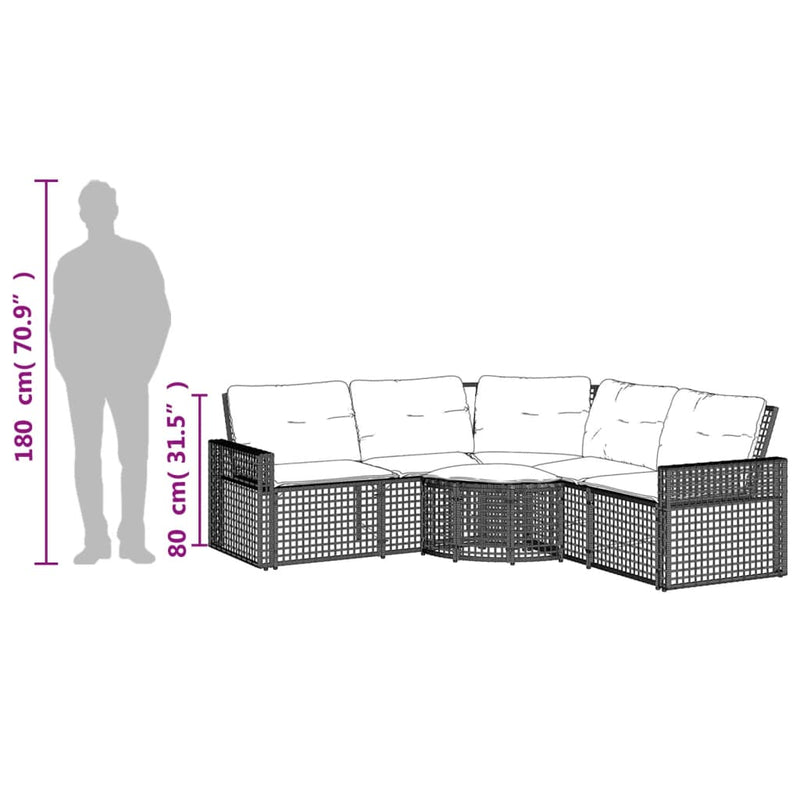 vidaXL Garden Sofa with Cushions and Footstool L-Shaped Grey Poly Rattan
