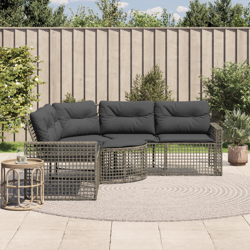 vidaXL Garden Sofa with Cushions and Footstool L-Shaped Grey Poly Rattan