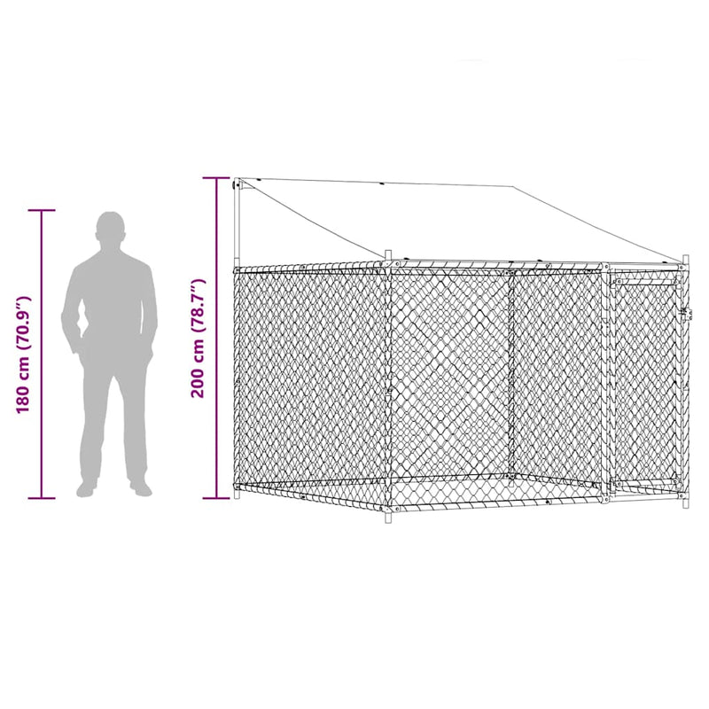 vidaXL Dog Cage with Roof and Door Grey 2x2x2 m Galvanised Steel