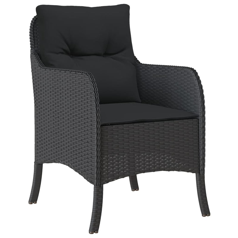 vidaXL 3 Piece Garden Dining Set with Cushions Black Poly Rattan