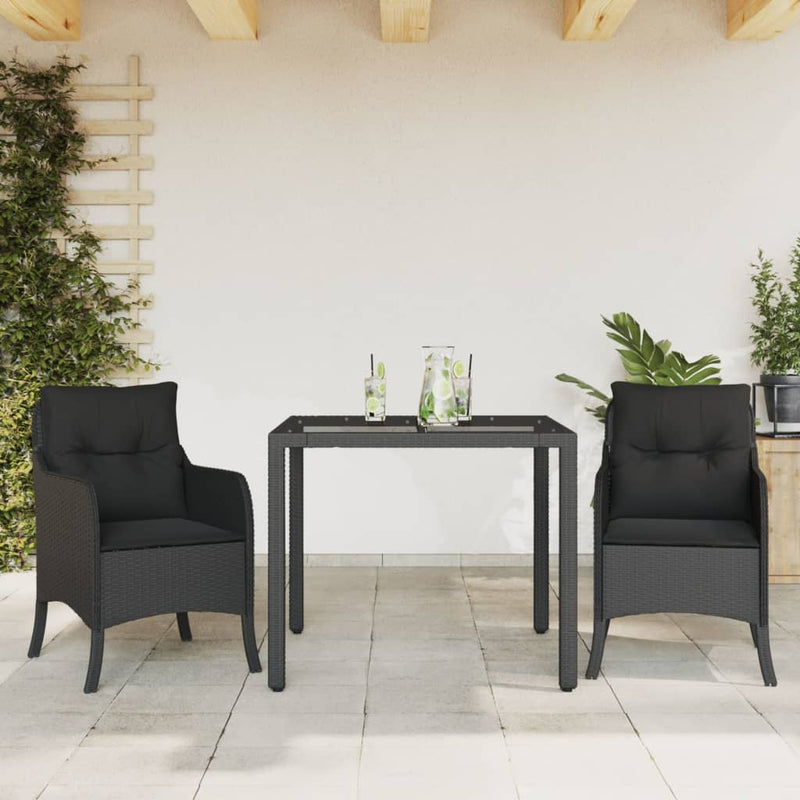 vidaXL 3 Piece Garden Dining Set with Cushions Black Poly Rattan