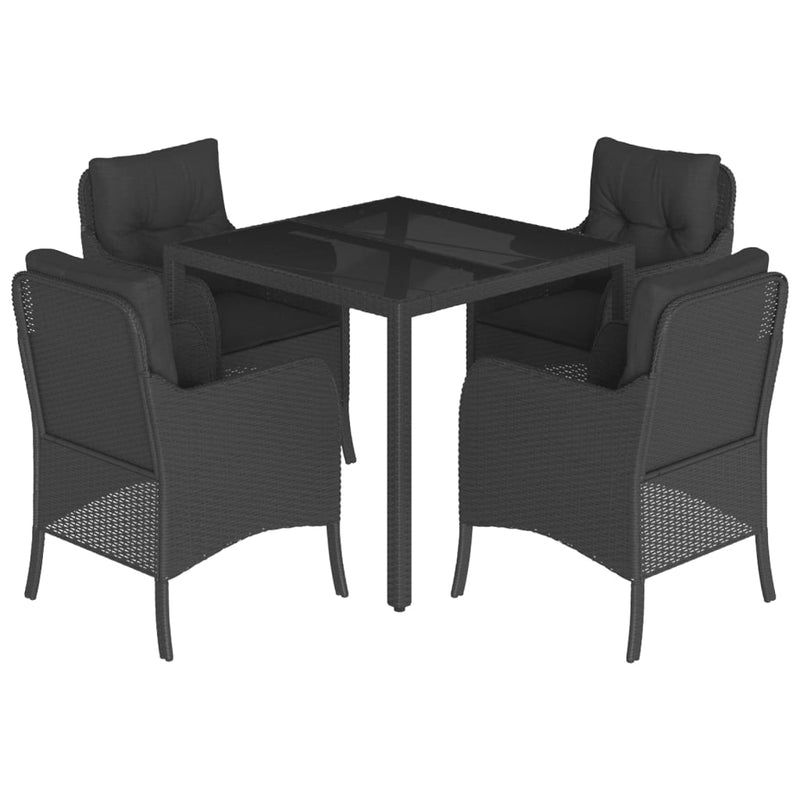 vidaXL 5 Piece Garden Dining Set with Cushions Black Poly Rattan
