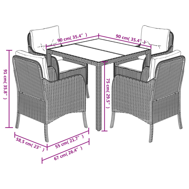 vidaXL 5 Piece Garden Dining Set with Cushions Black Poly Rattan