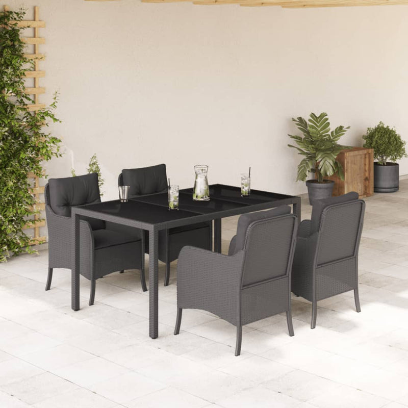 vidaXL 5 Piece Garden Dining Set with Cushions Black Poly Rattan