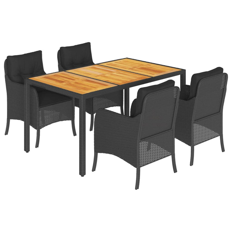 vidaXL 5 Piece Garden Dining Set with Cushions Black Poly Rattan