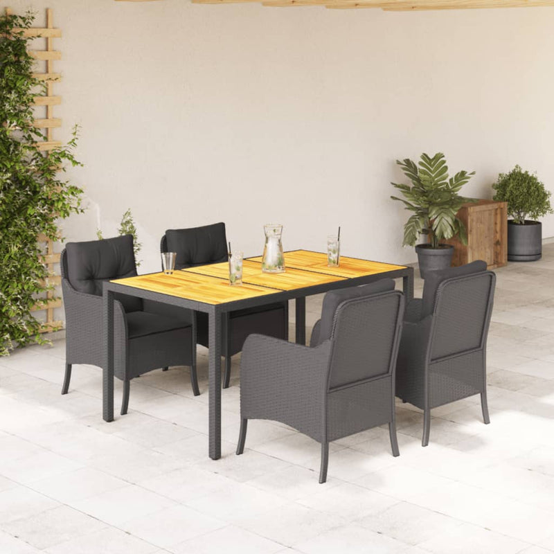 vidaXL 5 Piece Garden Dining Set with Cushions Black Poly Rattan