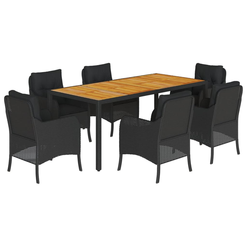 vidaXL 7 Piece Garden Dining Set with Cushions Black Poly Rattan