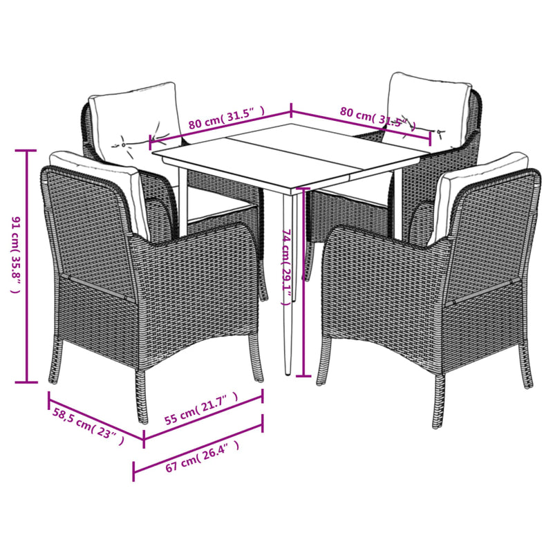 vidaXL 5 Piece Garden Dining Set with Cushions Black Poly Rattan