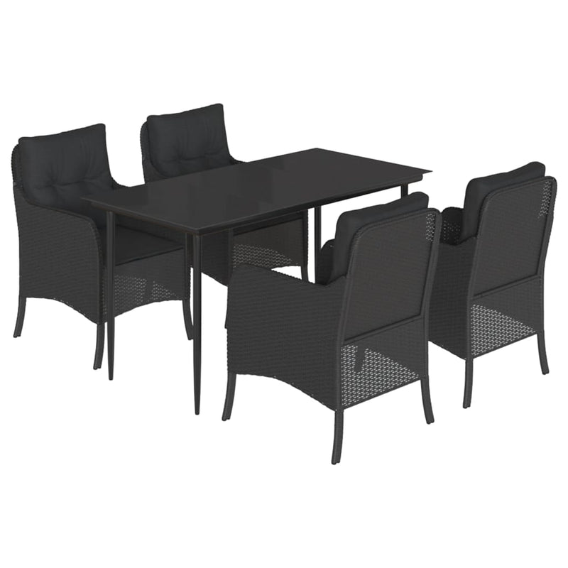 vidaXL 5 Piece Garden Dining Set with Cushions Black Poly Rattan