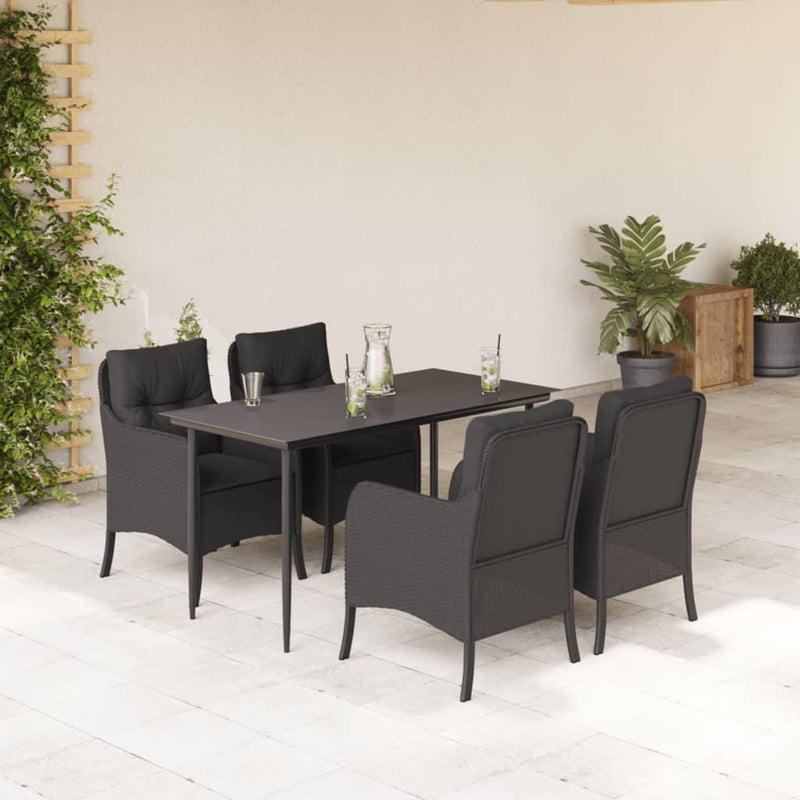 vidaXL 5 Piece Garden Dining Set with Cushions Black Poly Rattan