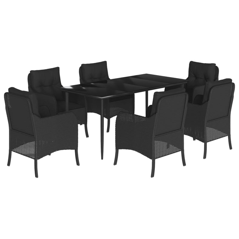 vidaXL 7 Piece Garden Dining Set with Cushions Black Poly Rattan