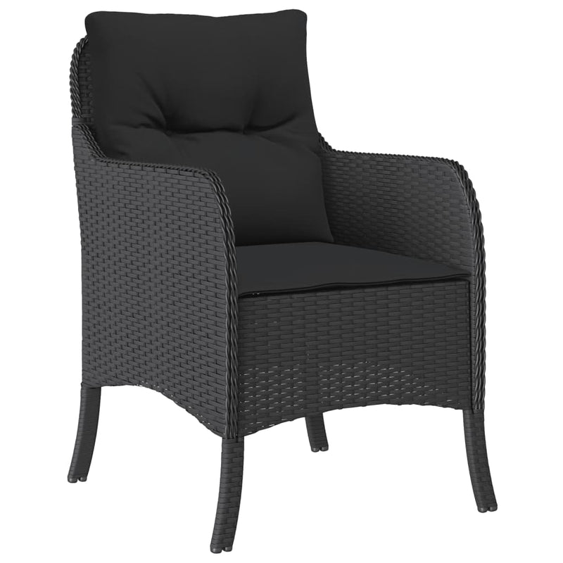 vidaXL 3 Piece Garden Dining Set with Cushions Black Poly Rattan