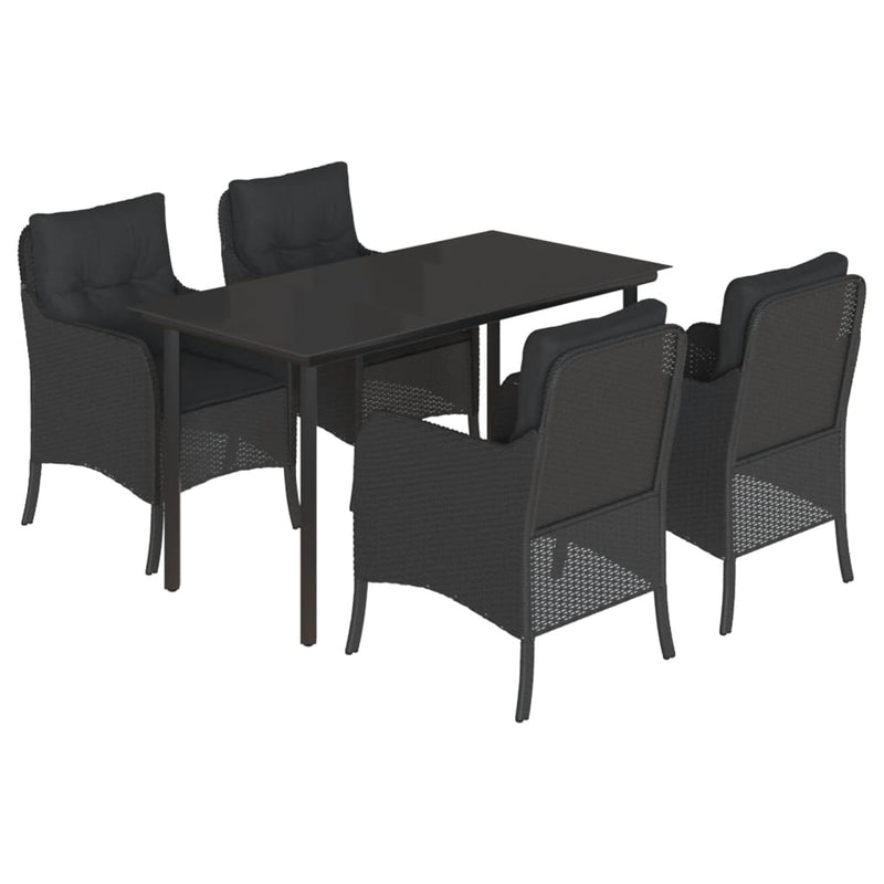 vidaXL 5 Piece Garden Dining Set with Cushions Black Poly Rattan
