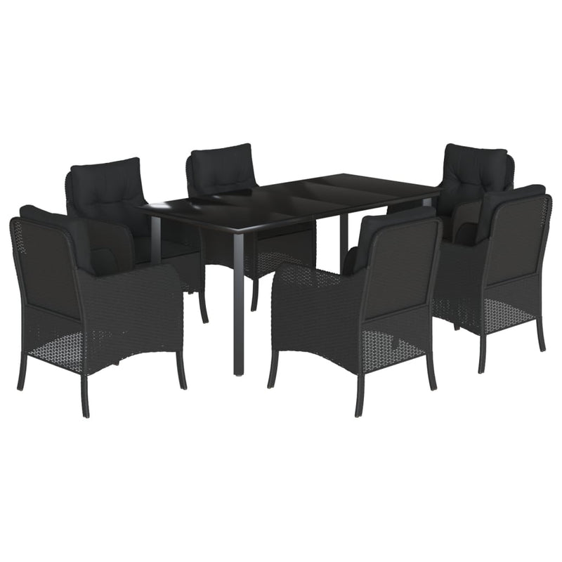 vidaXL 7 Piece Garden Dining Set with Cushions Black Poly Rattan