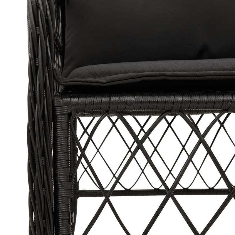 3 Piece Bistro Set with Cushions Black Poly Rattan