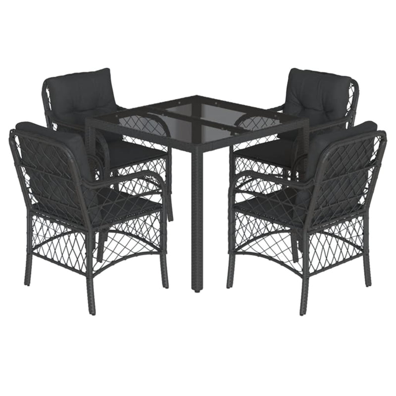 vidaXL 5 Piece Garden Dining Set with Cushions Black Poly Rattan