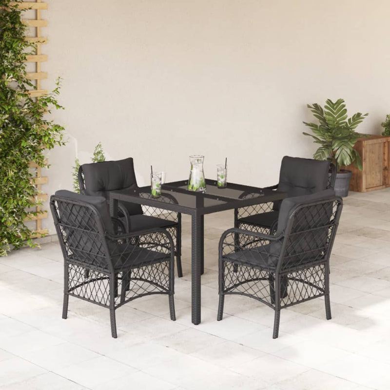vidaXL 5 Piece Garden Dining Set with Cushions Black Poly Rattan