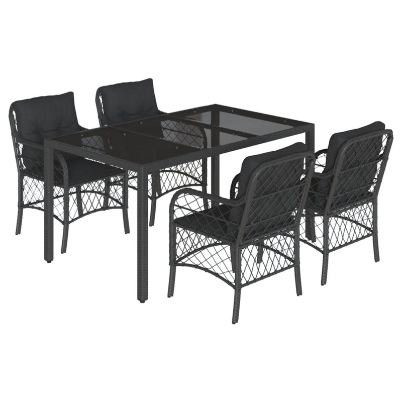 vidaXL 5 Piece Garden Dining Set with Cushions Black Poly Rattan