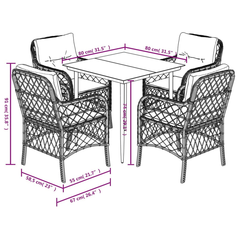 vidaXL 5 Piece Garden Dining Set with Cushions Black Poly Rattan