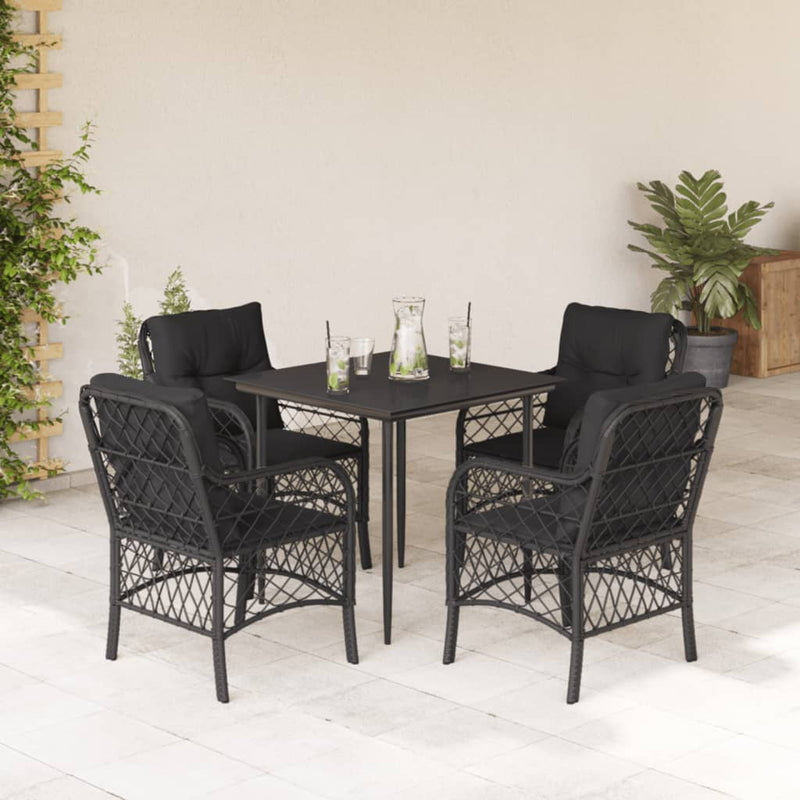 vidaXL 5 Piece Garden Dining Set with Cushions Black Poly Rattan