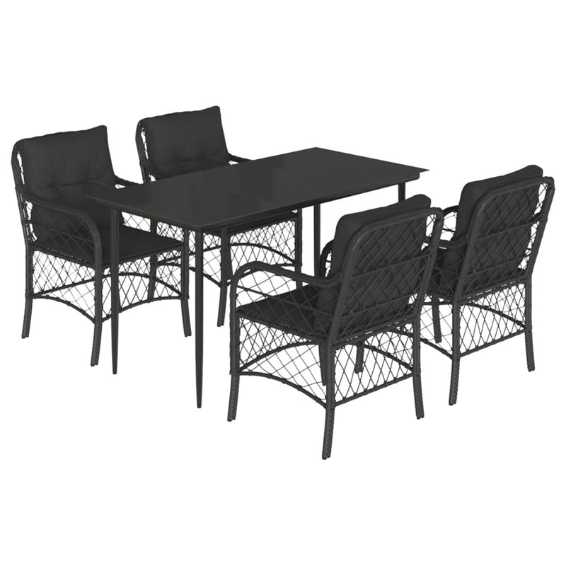 vidaXL 5 Piece Garden Dining Set with Cushions Black Poly Rattan