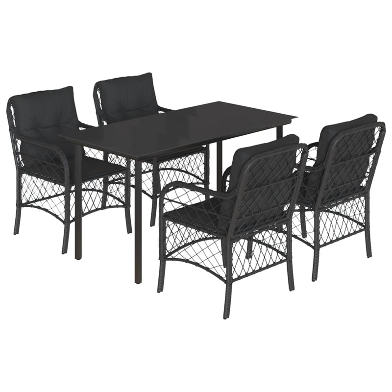 vidaXL 5 Piece Garden Dining Set with Cushions Black Poly Rattan