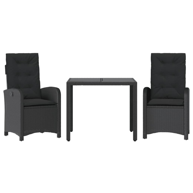vidaXL 3 Piece Garden Dining Set with Cushions Black Poly Rattan