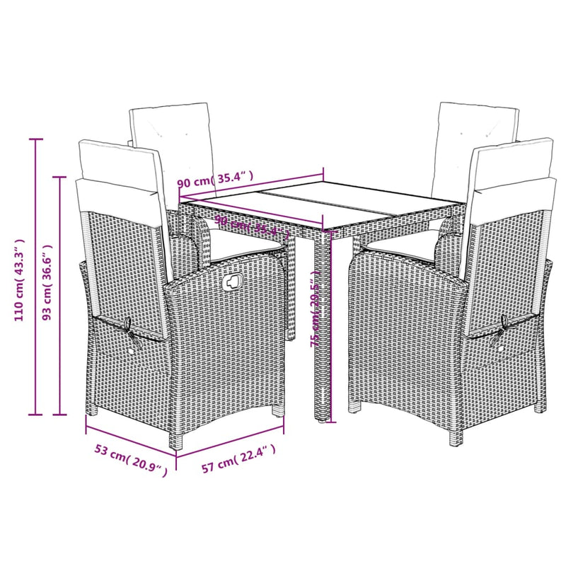 vidaXL 5 Piece Garden Dining Set with Cushions Black Poly Rattan