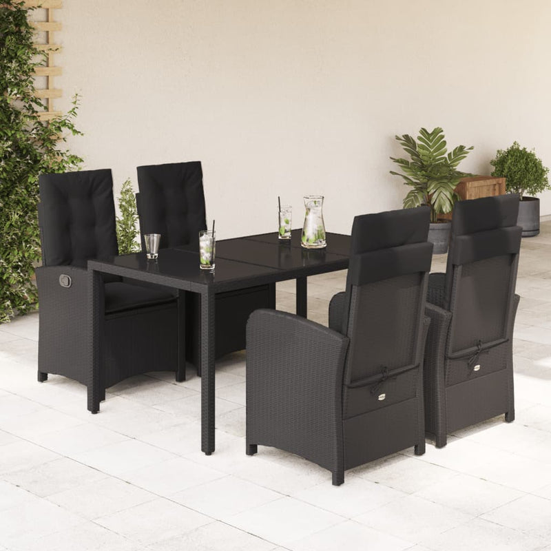 vidaXL 5 Piece Garden Dining Set with Cushions Black Poly Rattan