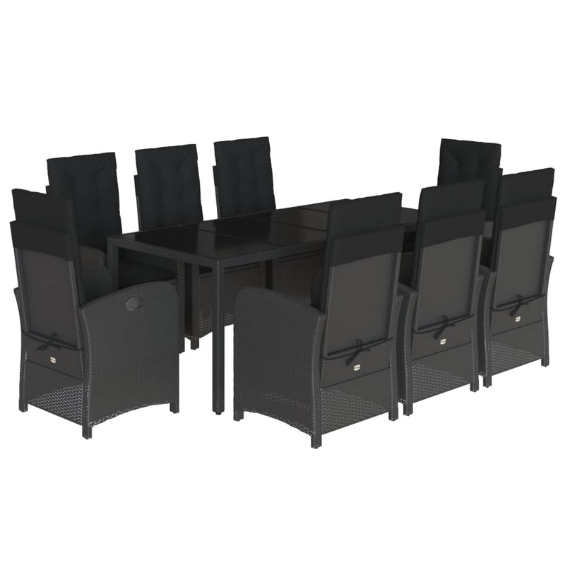 vidaXL 9 Piece Garden Dining Set with Cushions Black Poly Rattan