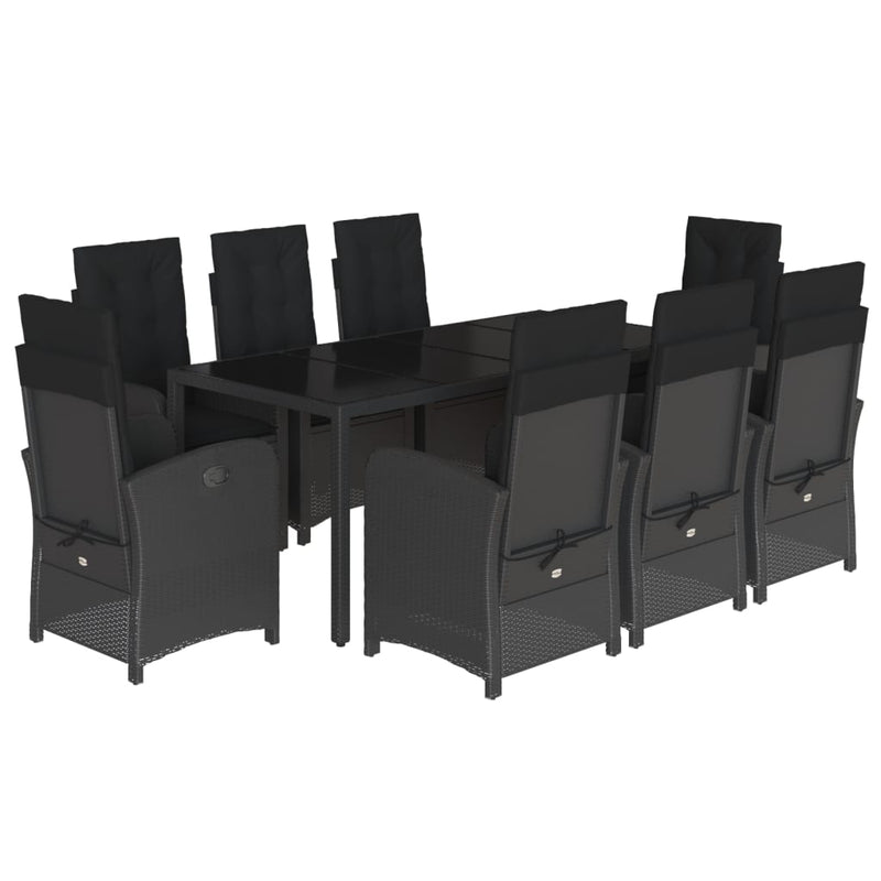 vidaXL 9 Piece Garden Dining Set with Cushions Black Poly Rattan